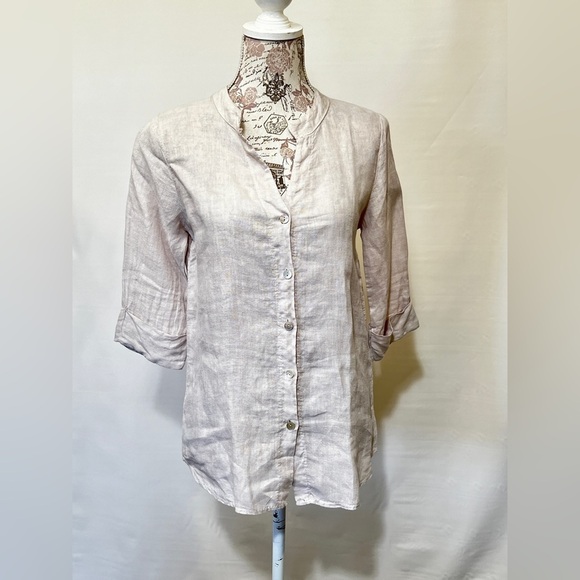 LUNGO L’ARNO Beige Linen long sleeve top size S. - Picture 7 of 13